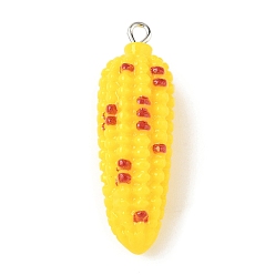 Corn Непрозрачные подвески смолы, имитировать овощ, с платиновыми тоновыми железными петлями, кукуруза, 41x13x12.5 мм, отверстие : 2x2.5 мм