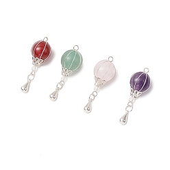 Платина 4шт. 4 стили подвески в виде воздушного шара из натурального сердолика, розового кварца, зеленого авантюрина и аметиста, с обмоткой из медной проволоки, платина, 31x10 мм, отверстие : 1.6 мм, 1 шт / стиль