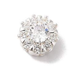 Посеребрённый Латунные микропаве из прозрачного кубического циркония, без кадмия, без никеля и без свинца, плоско-круглые, 925 серебро покрытием, 10x7 мм, отверстие : 1.6 мм