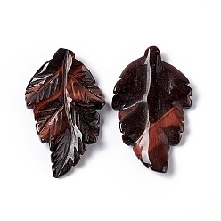 Тигровый глаз Природных тигровый глаз подвески, окрашенная и подогревом, лист прелести, 41.5x25~26x5 мм, отверстие : 0.8 мм