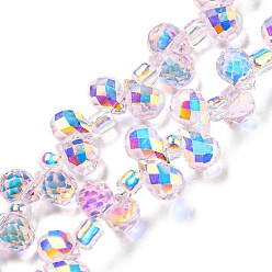 Морская Ракушка Гальванизируйте прозрачное стекло бисер нитей, с покрытием AB цвета, Грановитая Teardrop, Топ пробуренной, цвет морской раковины, 6x4 мм, отверстие : 0.8 мм, около 90~92 шт / нитка, 9.84~10.23 дюйм (25~26 см)