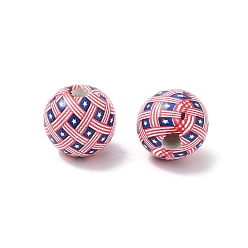 Звезда Тематика дня независимости деревянные европейские бусины, бусины с большим отверстием, круглые, напечатанный, звезда, 15.5 мм, отверстие : 4.5 мм