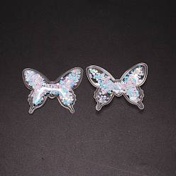 Light Sky Blue Resin Costume Accessories, with Plastic Sequins/Paillette Inside, Butterfly, Light Sky Blue, 44x54.5x5.5mm