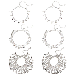 Серебро 6 шт 3 стили сплава колокольчики подвески браслеты для лодыжки для женщин, серебряные, 8-3/8~8-3/4 дюйм (21.2~22.2 см), 2 шт / стиль