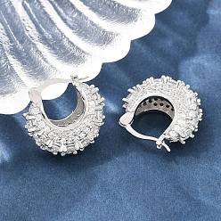 Платина Латунные серьги-кольца из прозрачного кубического циркония, c-образный, без свинца и без кадмия, долговечный, стойки покрытие, платина, 18x19.5x7.5 мм