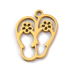 Золотой 201 подвески из нержавеющей стали, лазерная резка, туфли с цветочным шармом, золотые, 16x12.5x1 мм, отверстие : 1.6 мм