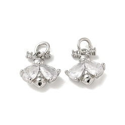 Платина Подвески из латуни с микропаве из циркония, пчела прелести, с целью перехода в кольце, без кадмия, без никеля и без свинца, платина, 11.5x11.5x4.5 мм, отверстие : 3 мм