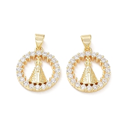Real 18K Gold Plated Rack Plated Brass Pendants, with Cubic Zirconia, Long-Lasting Plated, Lead Free & Cadmium Free, Round, Real 18K Gold Plated, 18.5x16x3mm, Hole: 4x3.5mm