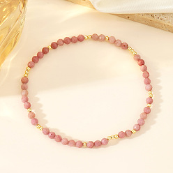 Родонит Браслеты из натуральных круглых бусин родонита для женщин, граненые, внутренний диаметр: 6-7/8 дюйм (17.5 см)