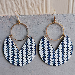 Черный Серьги-подвески из латуни в богемном стиле, с распыленной краской на дереве, плоско-круглые, золотые, чёрные, 70 мм