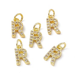 Letter R Real 18K Gold Plated Brass Micro Pave Clear Cubic Zirconia Charms, with Jump Ring, Letter.R, 11.5x7x2.5mm, Hole: 3.4mm