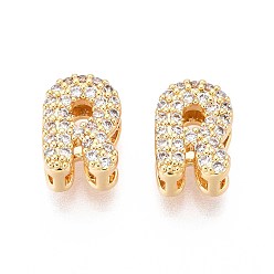 Letter R Латунные микропаве из прозрачного кубического циркония, буквы, без никеля , Буква R, 9.5x6.5x5 мм, отверстие : 3.5 мм