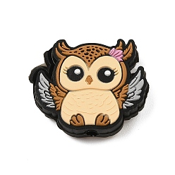 Сова Силиконовые бусины, изготовление ожерелий и браслетов своими руками, мультфильм животное, коричневые, сова, 24x29.5x9 мм, отверстие : 3 мм