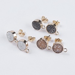 Light Gold Изделия из латуни, с петлей и натуральным друзы агатом, плоско-круглые, золотой свет, 11.5x8.5x4~5 мм, отверстия: 1.5 мм, штифты: 0.8 мм