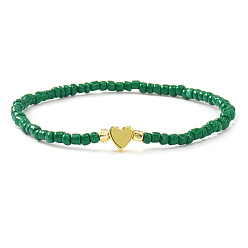 Зеленый Рождественские эластичные браслеты из латуни и смолы, Рождественские украшения с подвеской в виде сердца для женщин., зелёные, 6.89 дюйм (17.5 см)