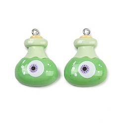 Весенне-зеленый Подвески из непрозрачной смолы на Хэллоуин, яд, с железной платиной петлей, весенний зеленый, 29x21x8 мм, отверстие : 2 мм