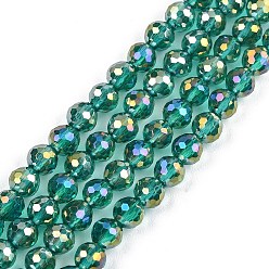 Зеленый Гальванизируйте прозрачные стеклянные бусины, круглые, граненый(96 граненый), AB покрытием, зелёные, 4~4.5 мм, отверстие : 1 мм, около 95 шт / нитка, 14.76'' (37.5 см)