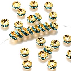 Аквамарин Латунь марки А горный хрусталь Spacer бисер, с золотым покрытием, рондель, без никеля , аквамарин, 8x3.8 мм, отверстие : 1.5 мм