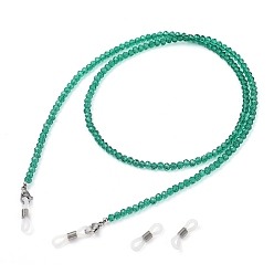 Vert Mer Moyen Chaînes de lunettes, tour de cou pour lunettes, perles de verre, 304 inox homard fermoirs pince, perles en laiton et extrémités de boucle en caoutchouc, vert de mer moyen, 27.95 pouce (71 cm)