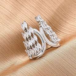 Платина Латунные кольца-манжеты с микропаве и прозрачным цирконием для женщин, без кадмия и без свинца, долговечный, стойки покрытие, платина, 24 мм, размер США 7 1/4 (17.5 мм)