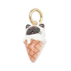 Сэнди Коричневый Подвески из латуни с нанесенным рисунком, окрашенные аэрозольной краской., В форме кошки с подвесками в виде мороженого, золотые, песчаный коричневый, 16.5x8.5x7 мм, отверстие : 4 мм