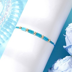 Светло-Голубой Браслеты из плетеных бусин из стеклянного бисера, плетеные браслеты из нейлоновой нити для женщин, Небесно-голубой, внутренний диаметр: 3/4~3-3/8 дюйм (1.9~8.5 см)