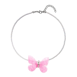 Ярко-Розовый Ожерелья с подвеской в виде бабочки из стеклянного бисера в стиле бохо, ярко-розовый, 8.27~19.69 дюйм (21~50 см)