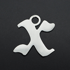 Letter X Anlaufgeschützt 201 Charms aus Edelstahl, Laserschnitt, Buchstabe, Edelstahl Farbe, letter.x, x: 8x7.5x1 mm, Bohrung: 1.2 mm