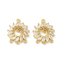 Real 16K Gold Plated Brass Micro Pave Cubic Zirconia Chandelier Component Links, Flower Connector, Real 16K Gold Plated, 24x19x3.5mm, Hole: 1.8mm & 1.4mm