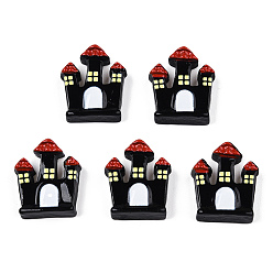 Black Halloween Opaque Resin Cabochons, Haunted House/Castle, Black, 19.5x16x6mm