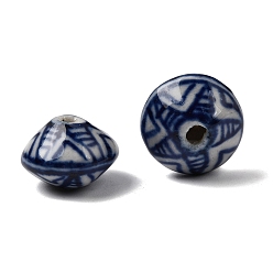 Полуночно-синий Фарфоровые бусины ручной работы, биконус со звездным узором, синий и белый фарфоровый узор, темно-синий, 13x9 мм, отверстие : 1.8 мм