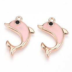 Pink Подвески из эмали и сплава, без свинца и без кадмия, золотые, дельфин очарование, розовые, 23x15x2.5 мм, отверстие : 1.6 мм
