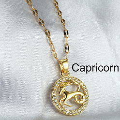 Козерог Двенадцать созвездий сплава хрустальные стразы подвески ожерелья для женщин, золотые, Козерог, 17.72 дюйм (45 см)
