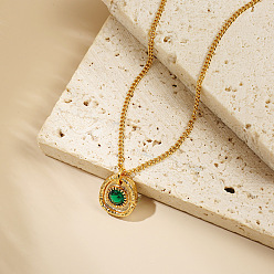 Golden Brass Pave Green Cubic Zirconia Pendant Necklaces, Teardrop, Golden, 16.54 inch(42cm)
