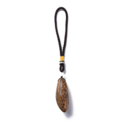 Coconut Brown Boxwood Pendant Decorations, with Natural Bodhi Beads, Oval, Coconut Brown, 230~245mm, Hole: 110mm, Bodhi: 66~70x27mm
