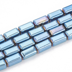 Blue Plated Electroplate Non-magnetic Synthetic Hematite Beads Strands, Cuboid, Blue Plated, 8x4x4mm, Hole: 1mm, about 60pcs/strand, 16.53 inch