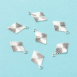 Посеребрённый Латунь прелести, долговечный, без кадмия и без свинца, ромб, 925 серебро покрытием, 13x8x0.2 мм, отверстие : 1.2 мм