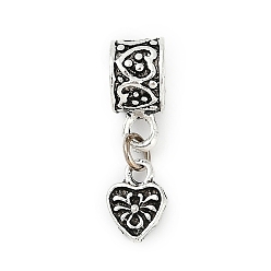 Античное Серебро Подвеска из латуни с покрытием из латуни в европейском стиле, Сердцевые серьги с отверстиями, без свинца и без кадмия, античное серебро, 26 мм, отверстие : 5.5 мм