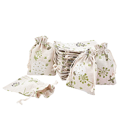 Old Lace Polycotton(Polyester Cotton) Packing Pouches Drawstring Bags, with Printed Flower, Old Lace, 14x10cm