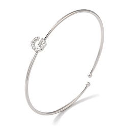 Letter G Браслеты на открытой манжете с прозрачным покрытием из латуни с микро-паве и кубическим цирконием, браслеты с крутящим моментом для женщин, платина, без свинца и без кадмия, Буква G, внутренний диаметр: 1-7/8x2-1/4 дюйм (4.8x5.8 см)