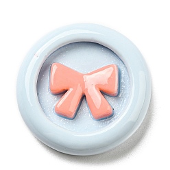 Light Blue Opaque Resin Cabochons, Flat Round with Bowknot, Light Blue, 22x6mm