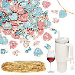 (52) Непрозрачная лаванда 4сумки 4цветные сплавы эмалевые подвески, сердце с подвеской в виде буквы az, золотой свет, с 3m латунными шариковыми цепями и 50pcs латунными шариковыми соединителями и открытыми соединительными кольцами, разноцветные, 15.5x15x2 мм, отверстие : 2 мм, 1 шт / стиль