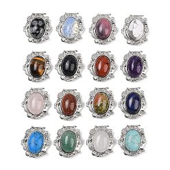 Смешанные камни Овальные многорядные звенья из натуральных и синтетических драгоценных камней, в форме ракушки с латунными звеньями в форме морской звезды, платина, стойки покрытие, смешанные окрашенные и неокрашенные, 26.5x23.5x11 мм, отверстие : 2 мм