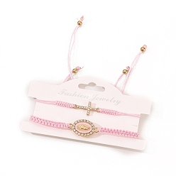 Pink 2шт. браслеты из сплава со стразами для женщин, регулируемые плетеные браслеты с Девой Марией и крестом, розовые, внутренний диаметр: 2-3/8 дюйм (6 см)