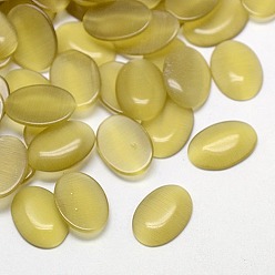 Light Khaki Cat Eye Cabochons, Oval, Light Khaki, 10x8x2.5mm