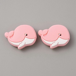 Pink Dolphin Food Grade Eco-Friendly Silicone Beads, Pink, 21x29x9mm, Hole: 2mm