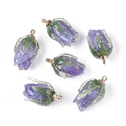 Средний Синий Шифер Прозрачные акриловые подвески, цветок, с латунной найти, средний грифельно-синий, 20x12~13x12~13 мм, отверстие : 1.6 мм