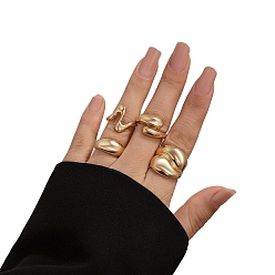 Light Gold Открытые кольца манжеты из сплава, комплект украшений для женщин, золотой свет, внутренний диаметр: 17~19 мм, 4 шт / комплект