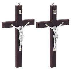 Кокосово-Коричневый Пасхальные деревянные кресты, фигурки из сплава, украшения, украшение церковного дома и сада, кокосового коричневый, 188x100.5x24 мм