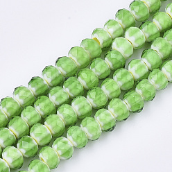 Зеленый лайм Стеклянные бусины, граненые, RONDELLE с цветком, зеленый лайм, 7.5~8x5.5 мм, отверстие : 1~1.5 мм, около 74 шт / нитка, 16.1 дюйм